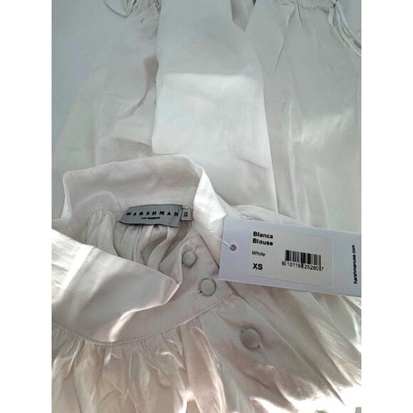 Harshman “Bianca” Ruched Button-Front Band Collar Blouse in White – NWT – XS - Picture 6 of 11